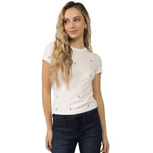 American Eagle Embroidered Rose Short Sleeve Tee Shirt